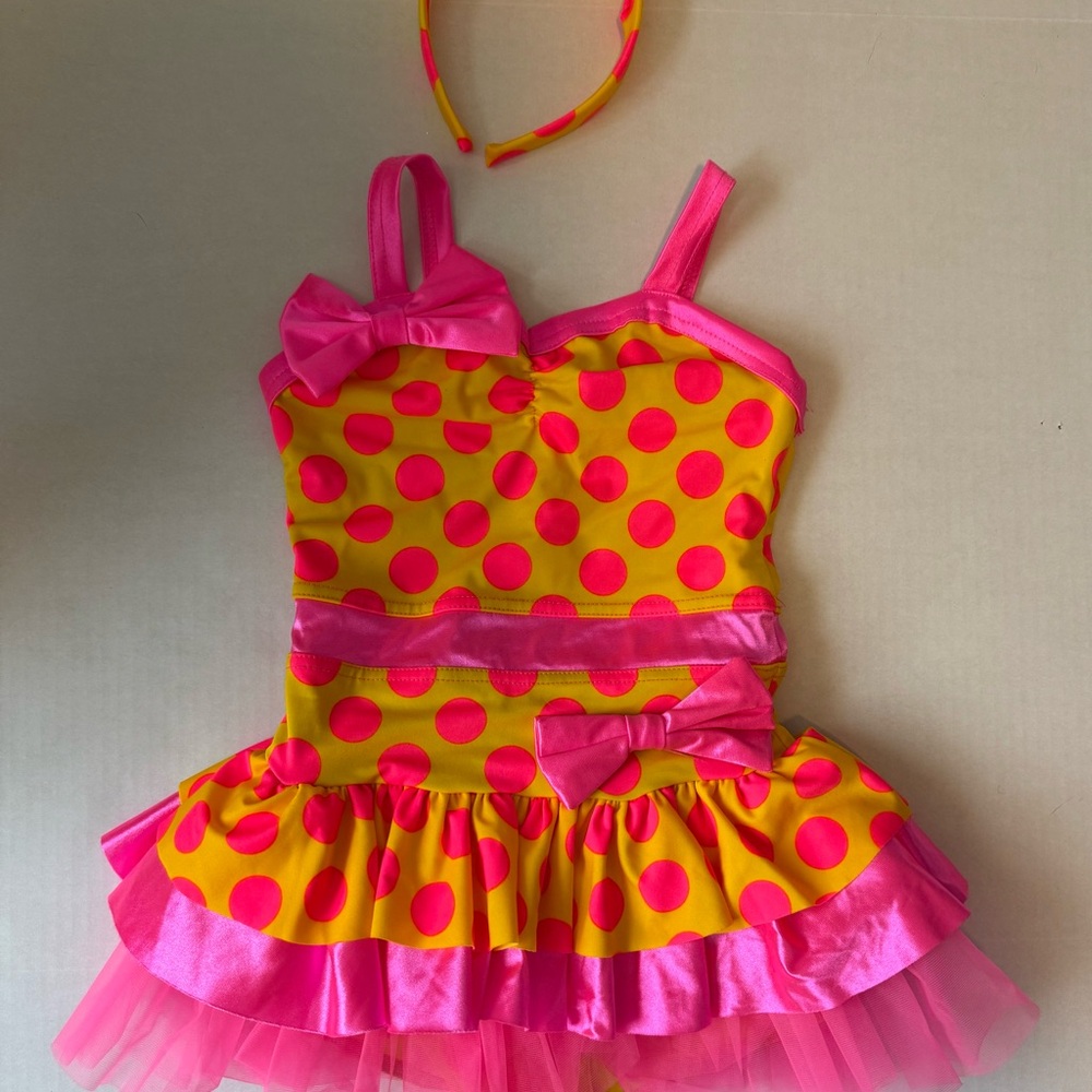 Weissman Pink and Yellow Polka Dot Dance Costume